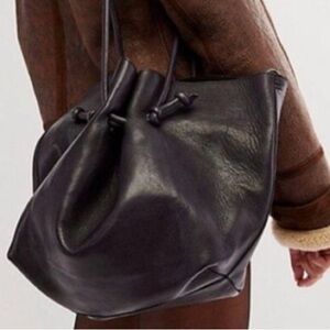 Free People Head Over Heels black leather Tote with magnetic closure